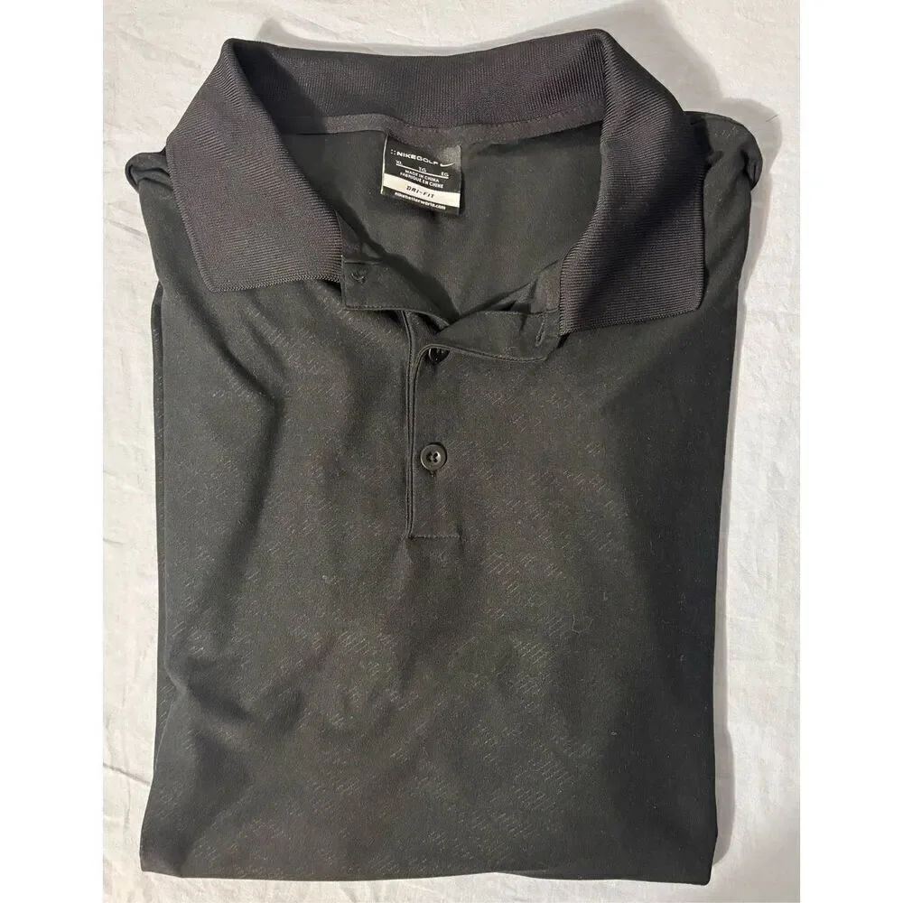 NIKE DRI-FIT MEN'S GOLF POLO SHIRT XL BLACK USED POLYESTER SPANDEX BLEND
